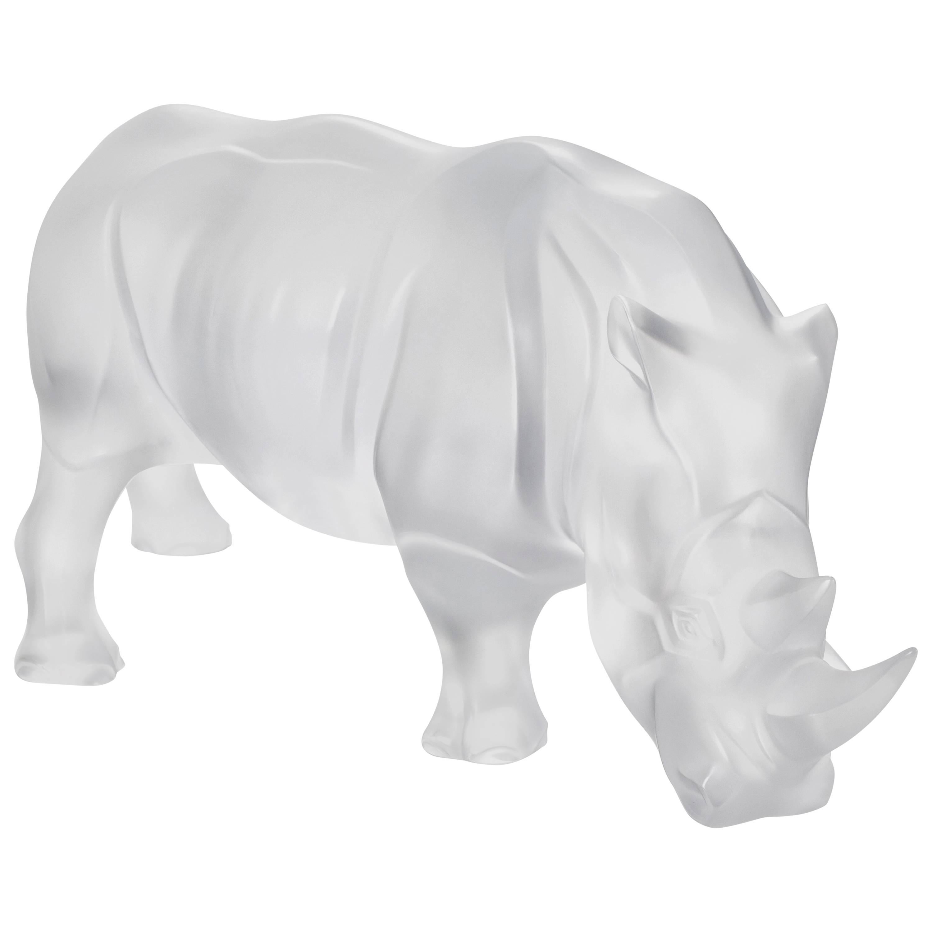 Lalique Rhinoceros Sculpture Clear Crystal For Sale