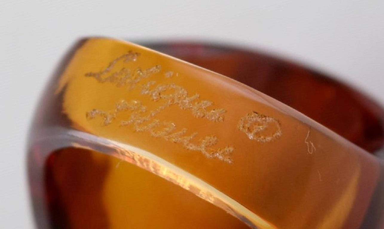 Lalique Ring in Amber Colored Art Glass, 1980s In Excellent Condition For Sale In bronshoj, DK