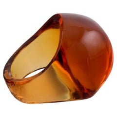 Retro Lalique Ring in Amber Colored Art Glass, 1980s