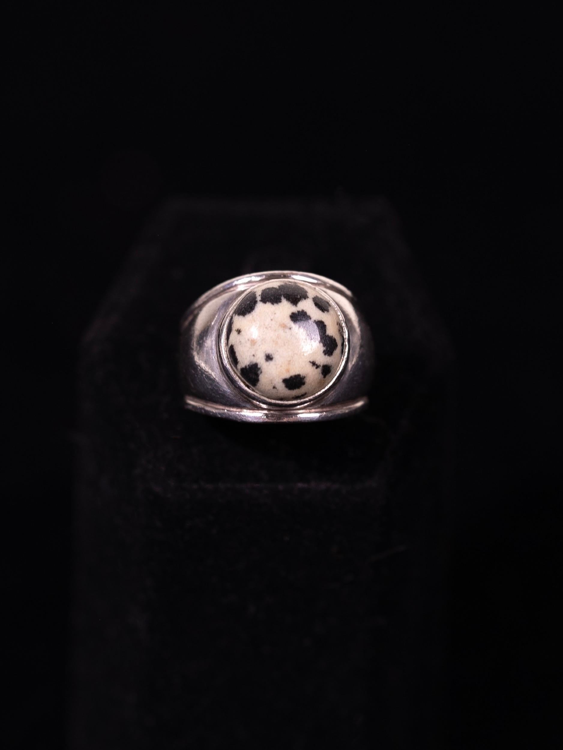 Contemporary Lalique Ring Sterling Silver Dalmatian Jasper Size 6.5