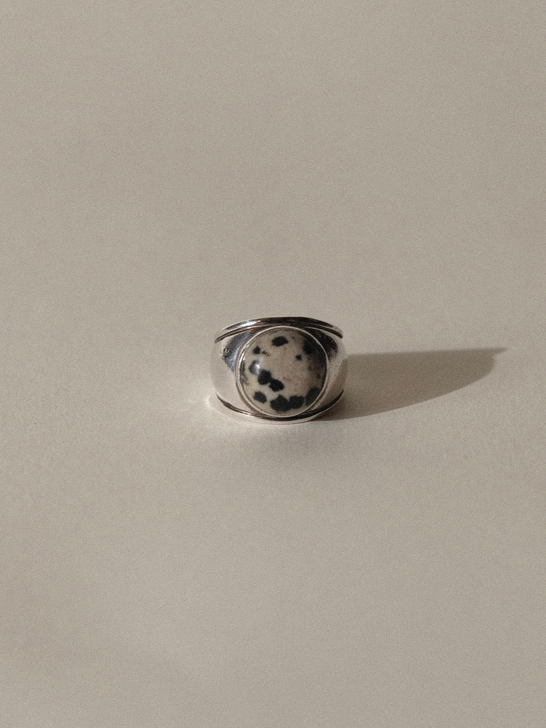 Women's Lalique Ring Sterling Silver Dalmatian Jasper Size 6.5