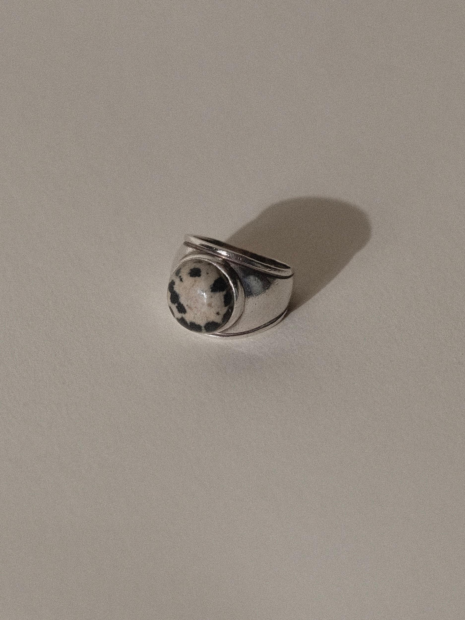 Lalique Ring Sterling Silver Dalmatian Jasper Size 6.5 1