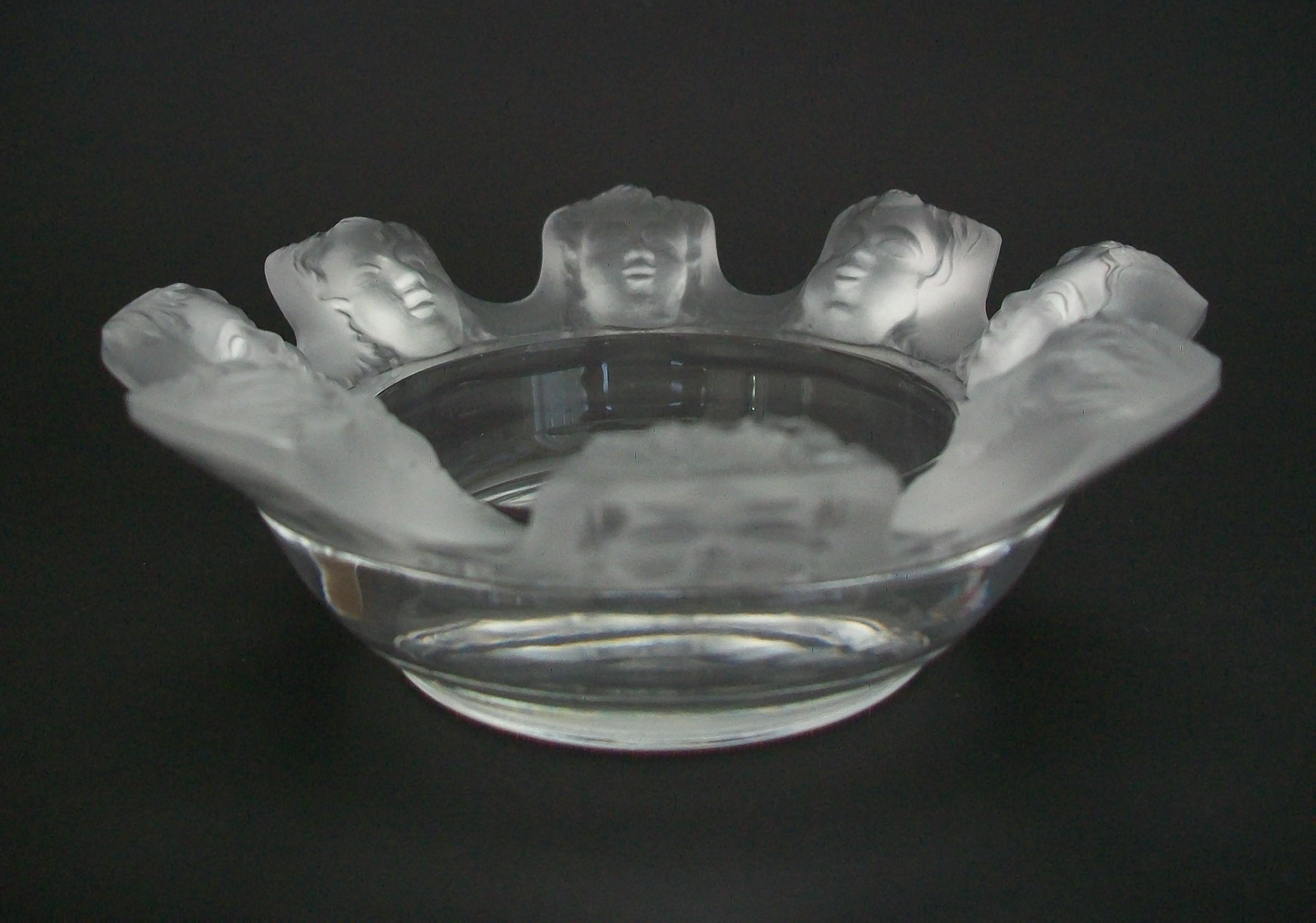 French Lalique - 'Saint Nicolas' - Crystal Ashtray W/ Masks - France - 20th Century