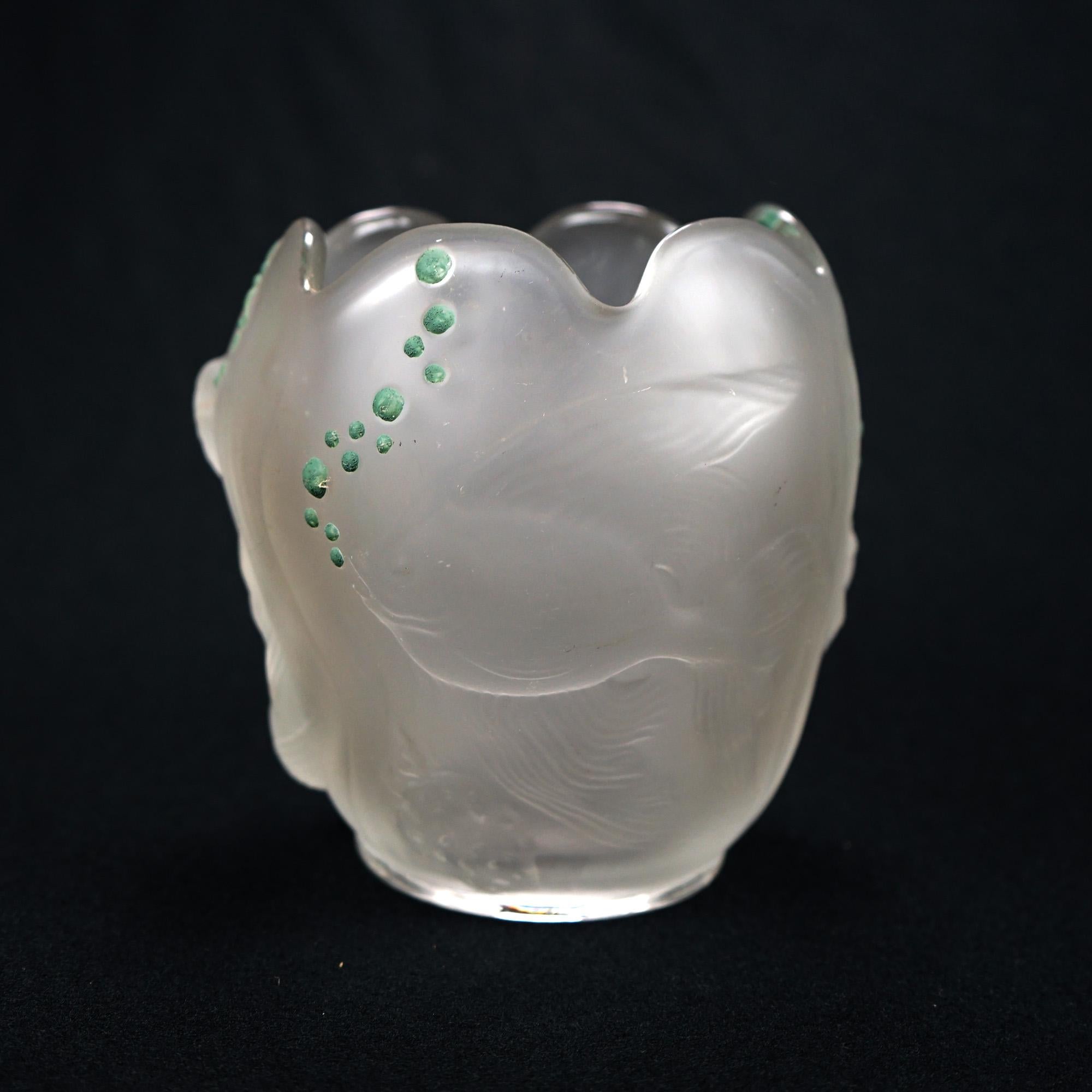 Lalique School Embossed & Enameled Fish Vase 20th C In Good Condition For Sale In Big Flats, NY