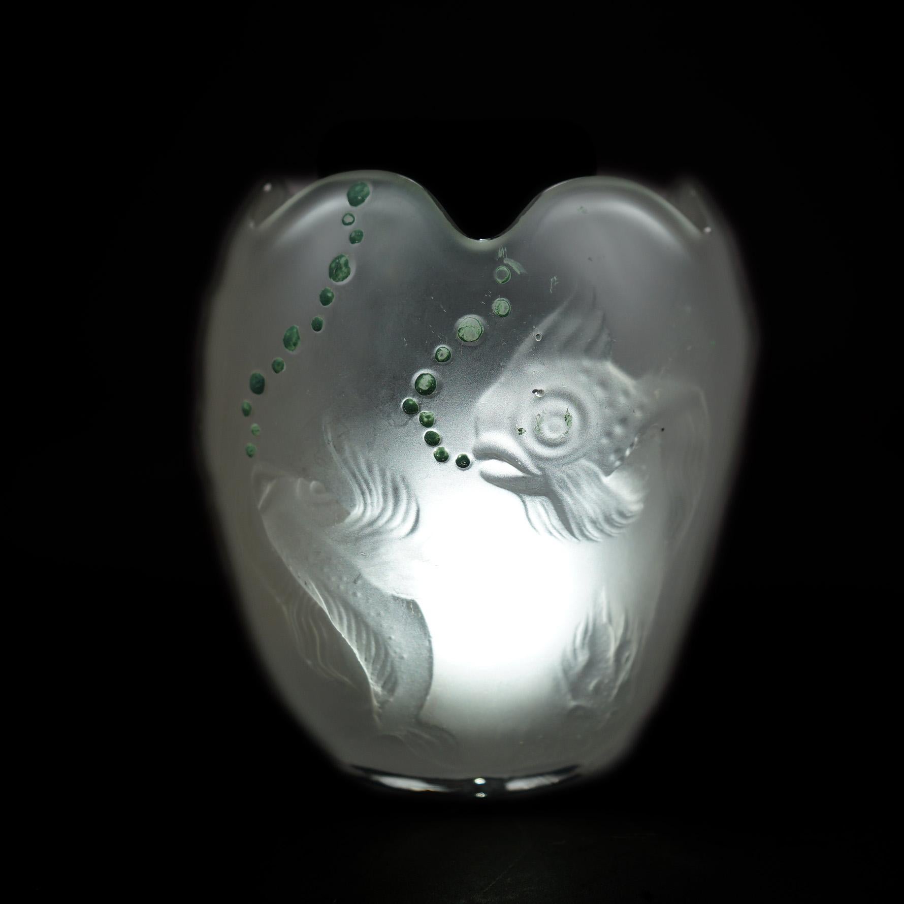 20th Century Lalique School Embossed & Enameled Fish Vase 20th C For Sale