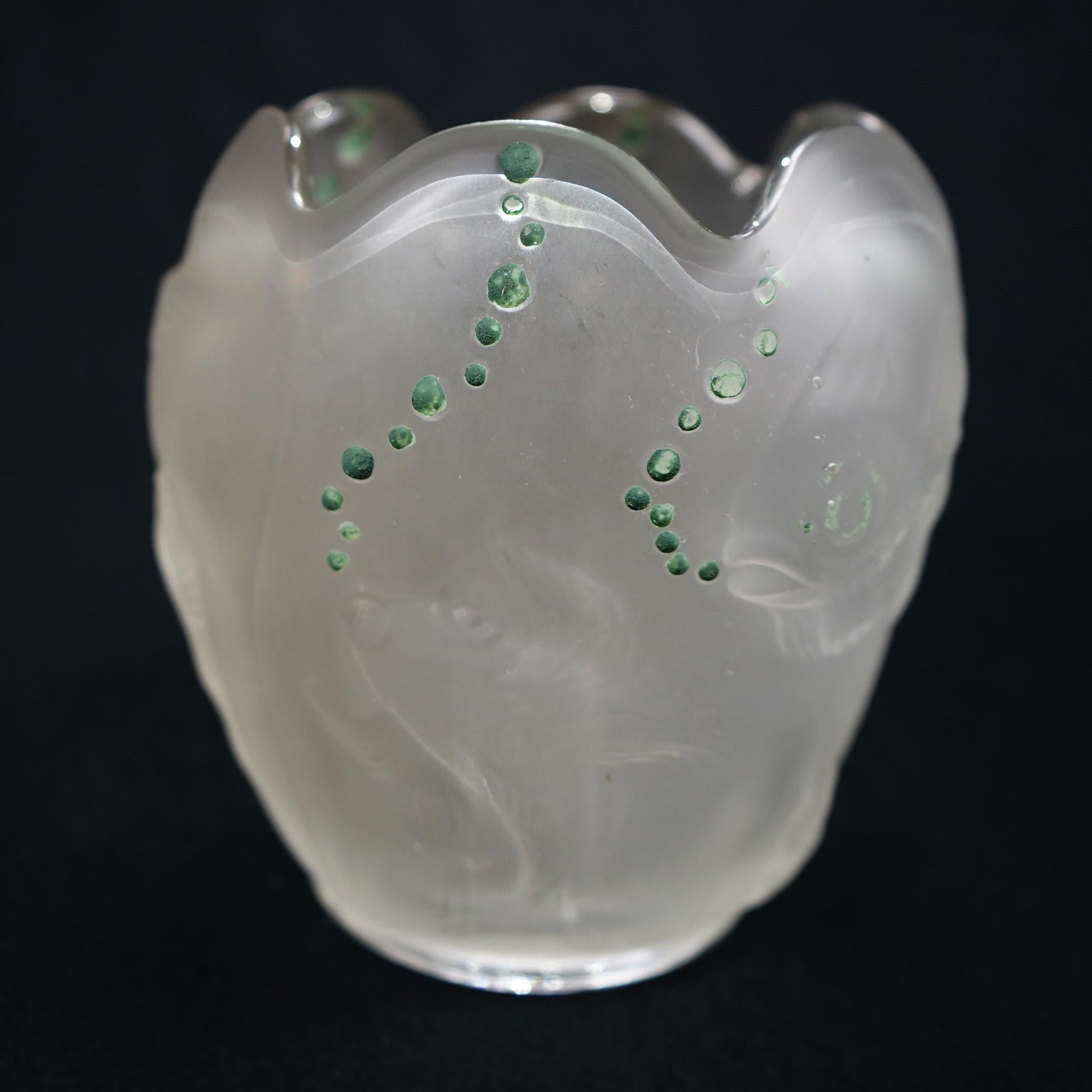 Lalique School Embossed & Enameled Fish Vase 20th C For Sale 3