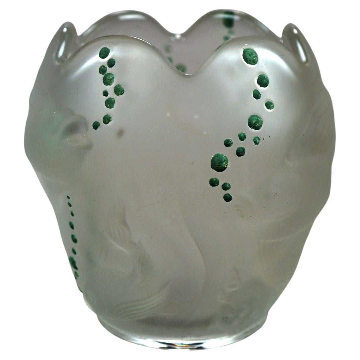 Lalique School Embossed & Enameled Fish Vase 20th C