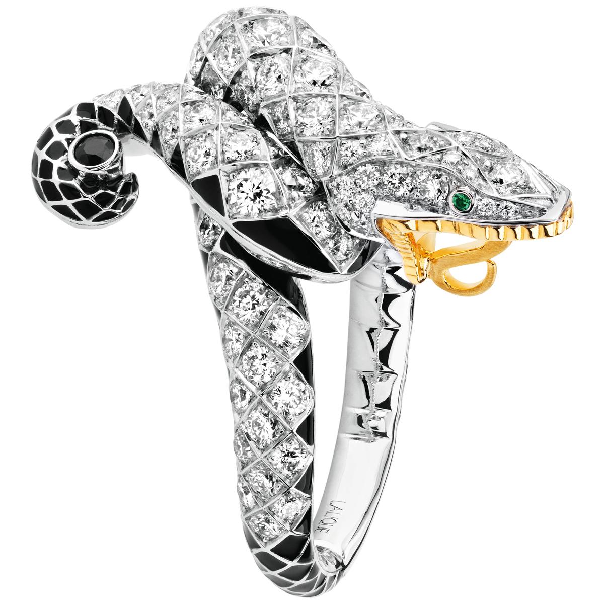 LALIQUE Serpent Diamond Ring 18K White Gold Size 53 For Sale