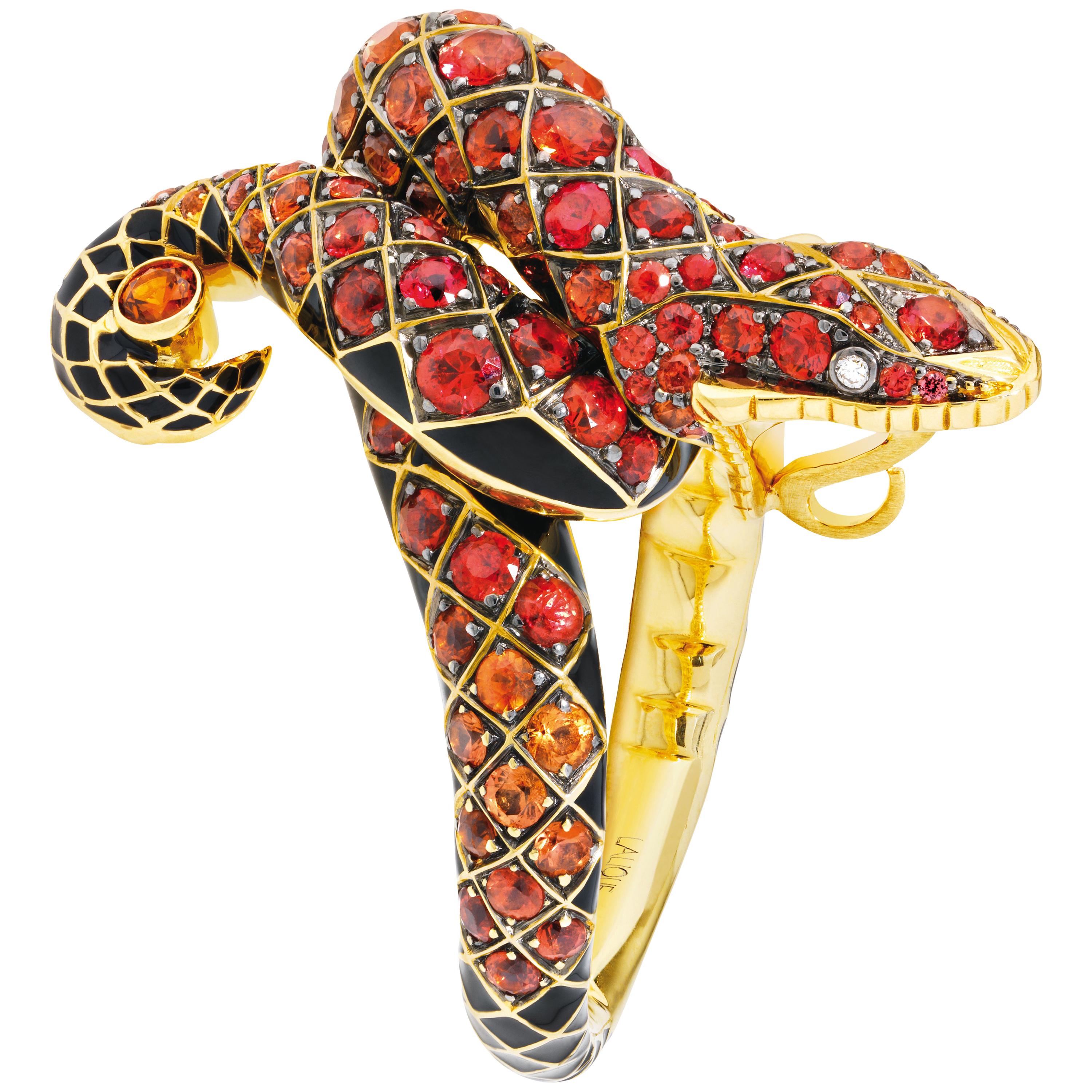 LALIQUE Serpent Ring Orange Sapphire 18K Yellow Gold Size 55 For Sale