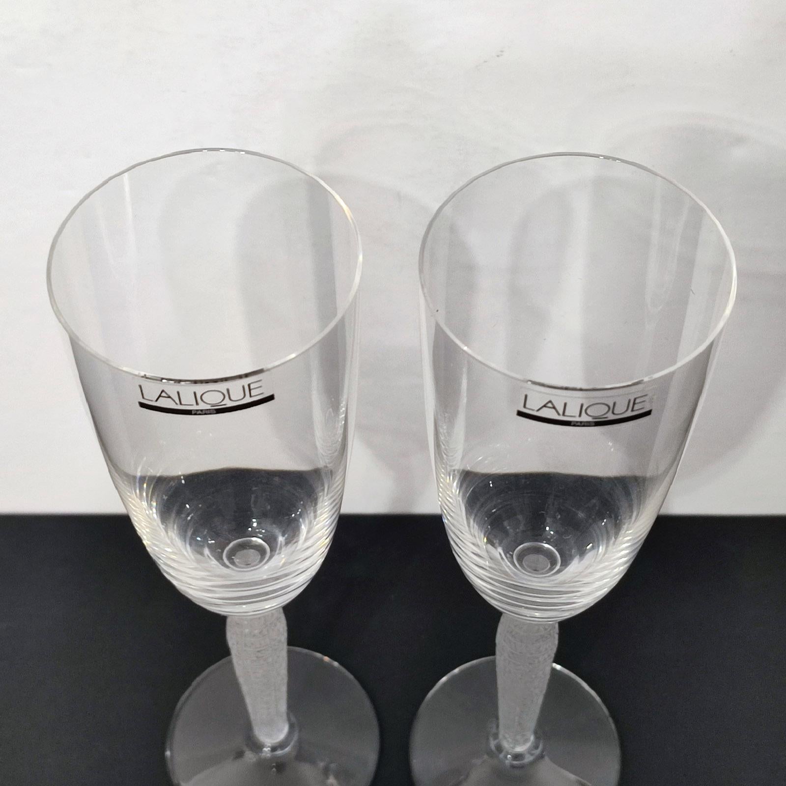 Late 20th Century Lalique Set Of 2 Louvre Champagne Flutes