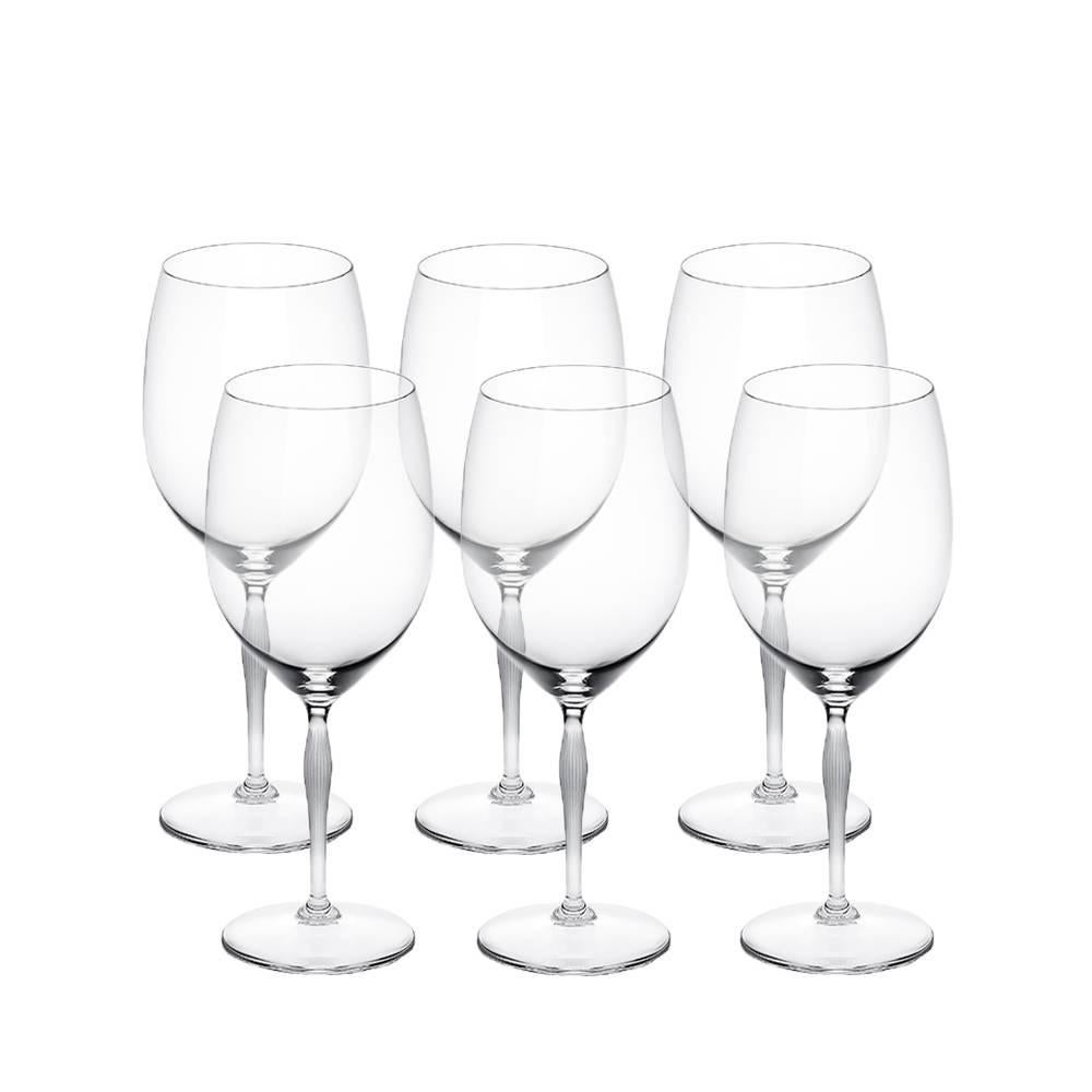 Lalique Set of Six 100 Points Bordeaux Glasses in Clear Crystal For Sale