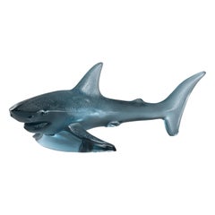 Lalique Shark Large Sculpture Persepolis Blue Crystal