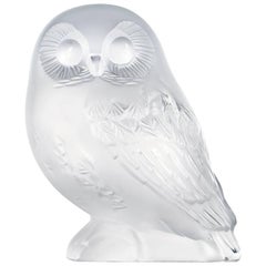 Lalique Shivers Owl Sculpture in Clear Crystal