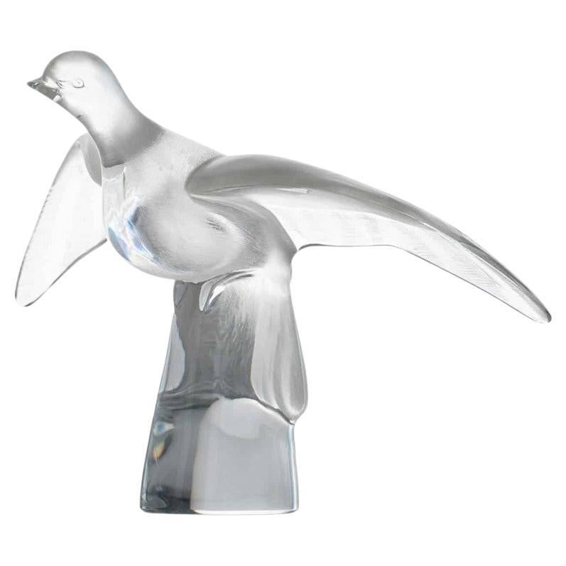 Scultura di colomba in volo di cristallo smerigliato firmata Lalique, Francia