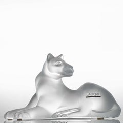 Lalique Signed Frosted Crystal Lion Sculpture, France
