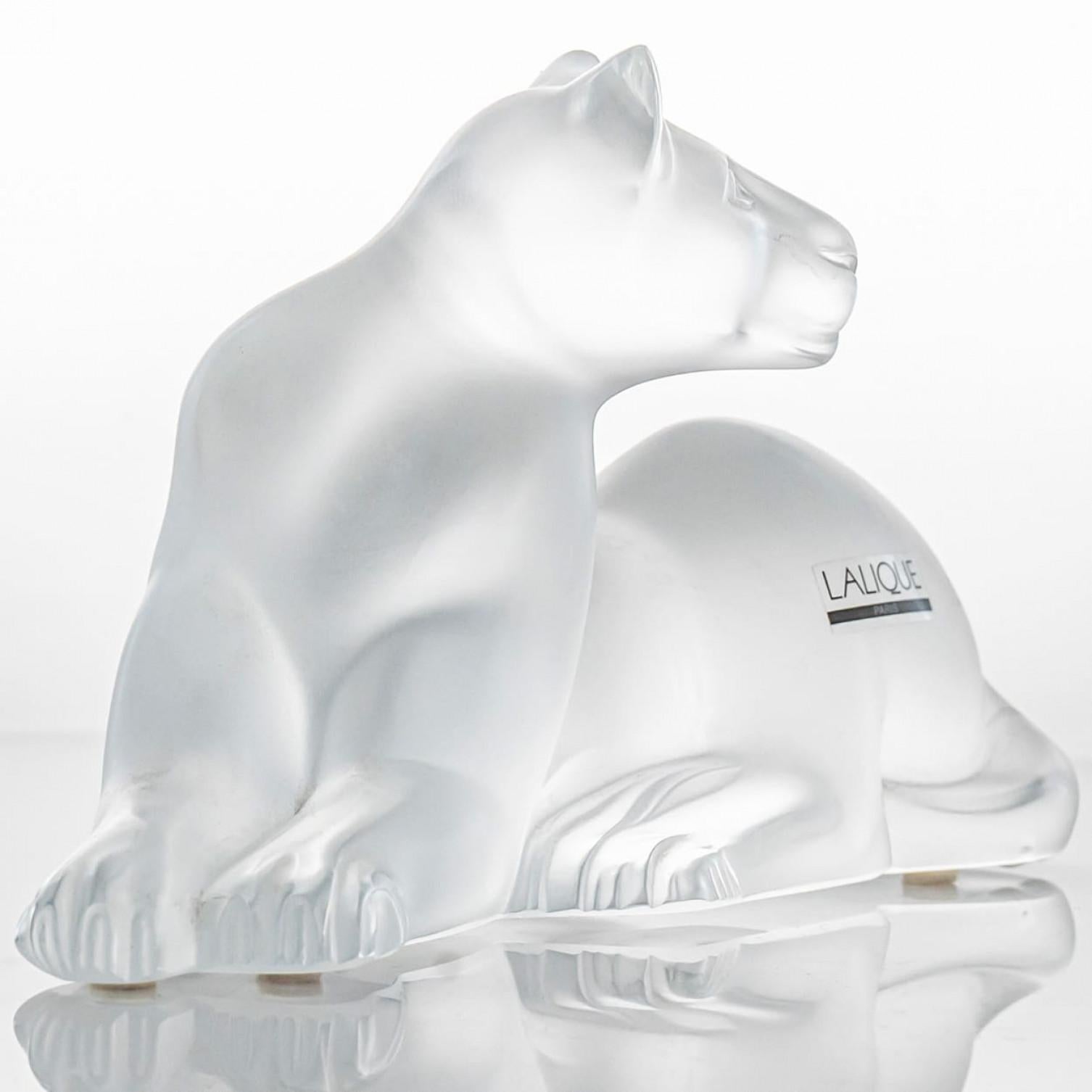 Other Lalique Signed Frosted Crystal Lion Sculpture, France For Sale