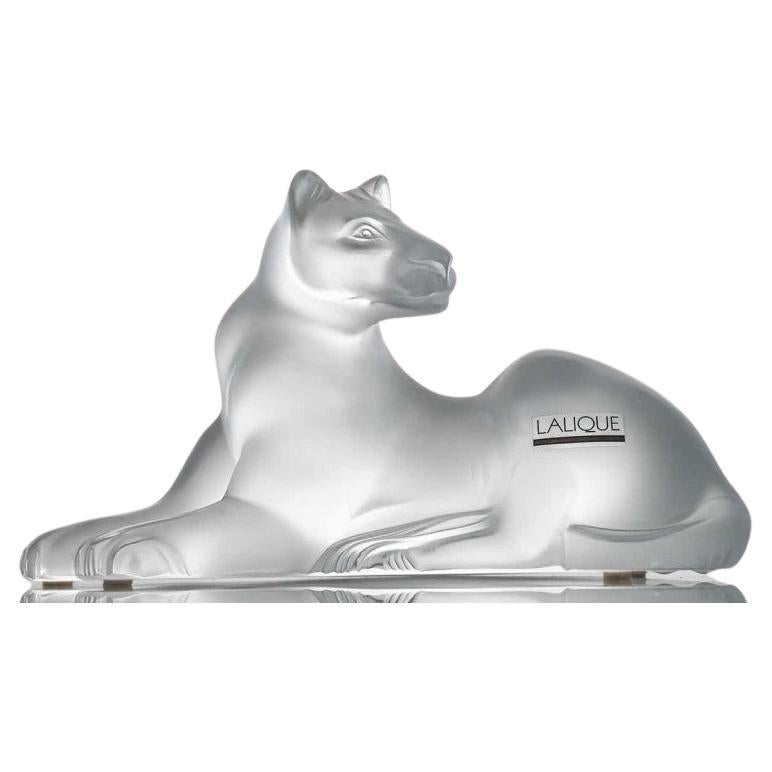 Lalique Signed Frosted Crystal Lion Sculpture, France