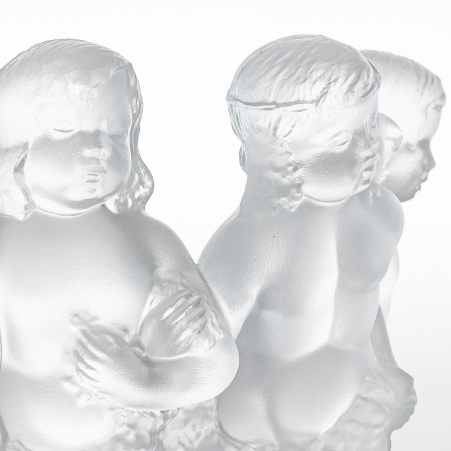 Other Lalique Signed Frosted Crystal Sculpture Luxembourg 3 Children, France For Sale