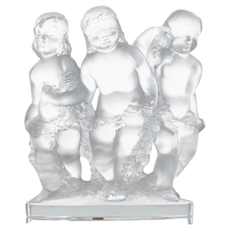 Lalique Signed Frosted Crystal Sculpture Luxembourg 3 Children, France