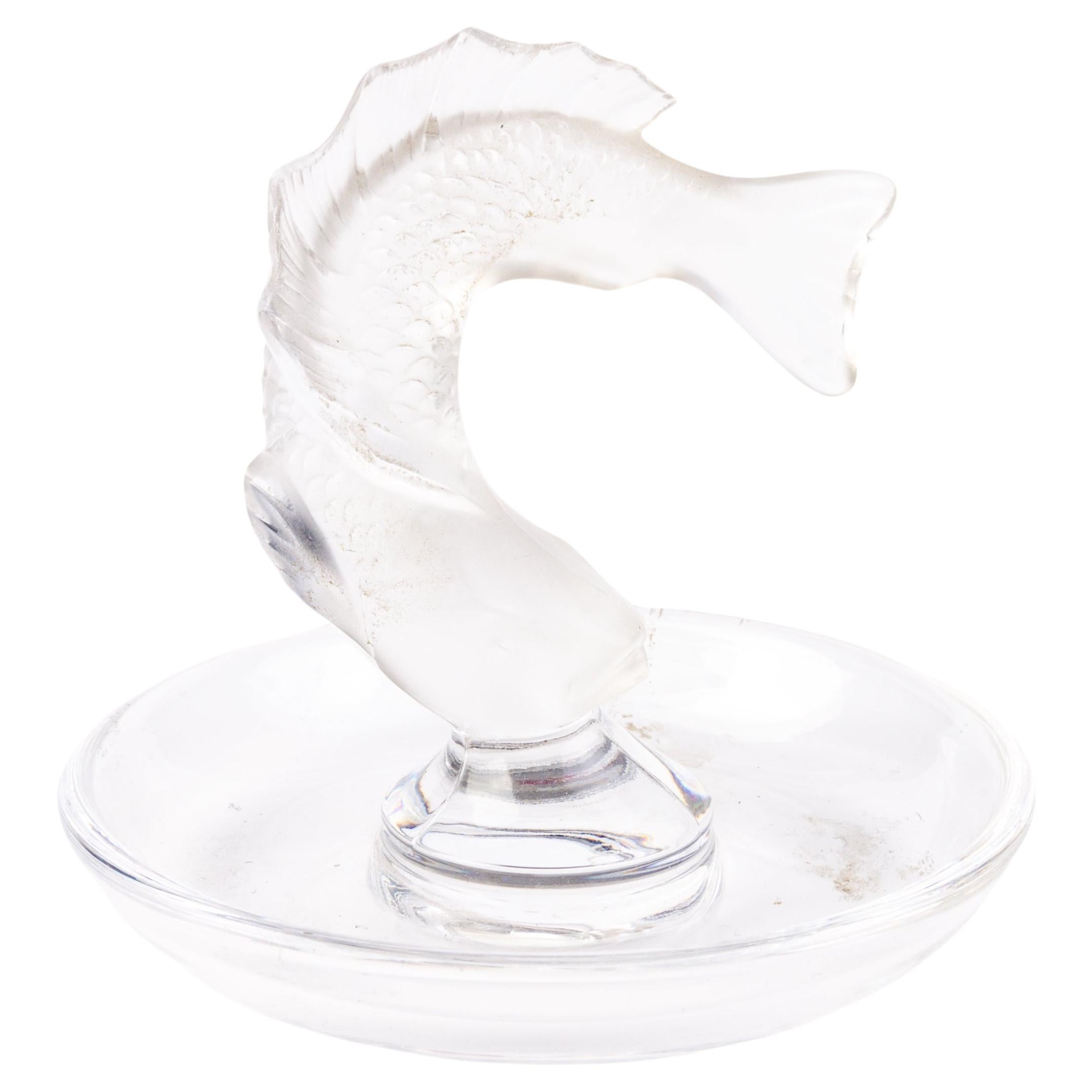 Lalique Signed Frosted Glass French Koi Fish Dish Ashtray