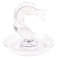 Vintage Lalique Signed Frosted Glass French Koi Fish Dish Ashtray