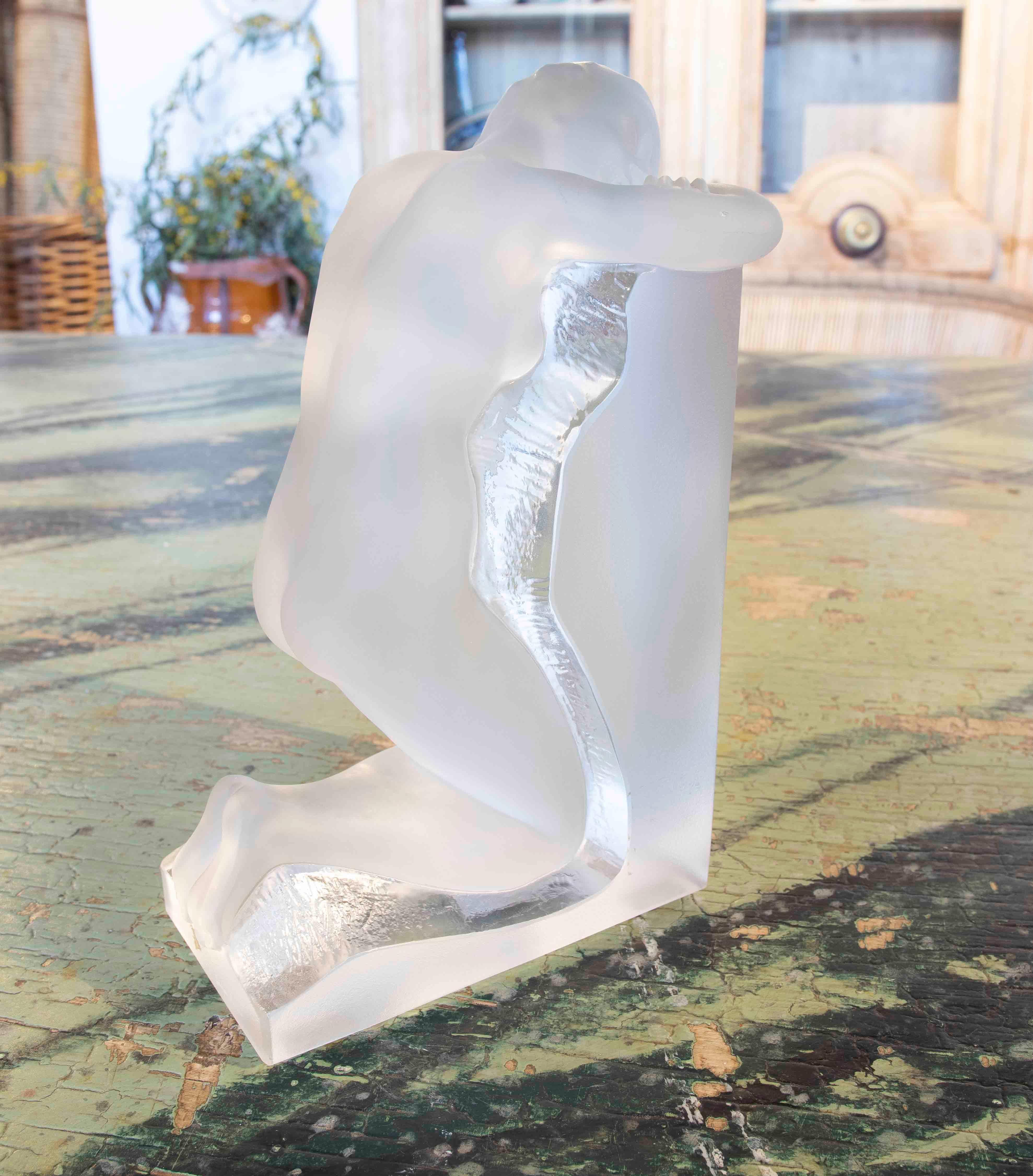 Lalique Signed Sculpture in Cold Glass of a Man Lying Down 5