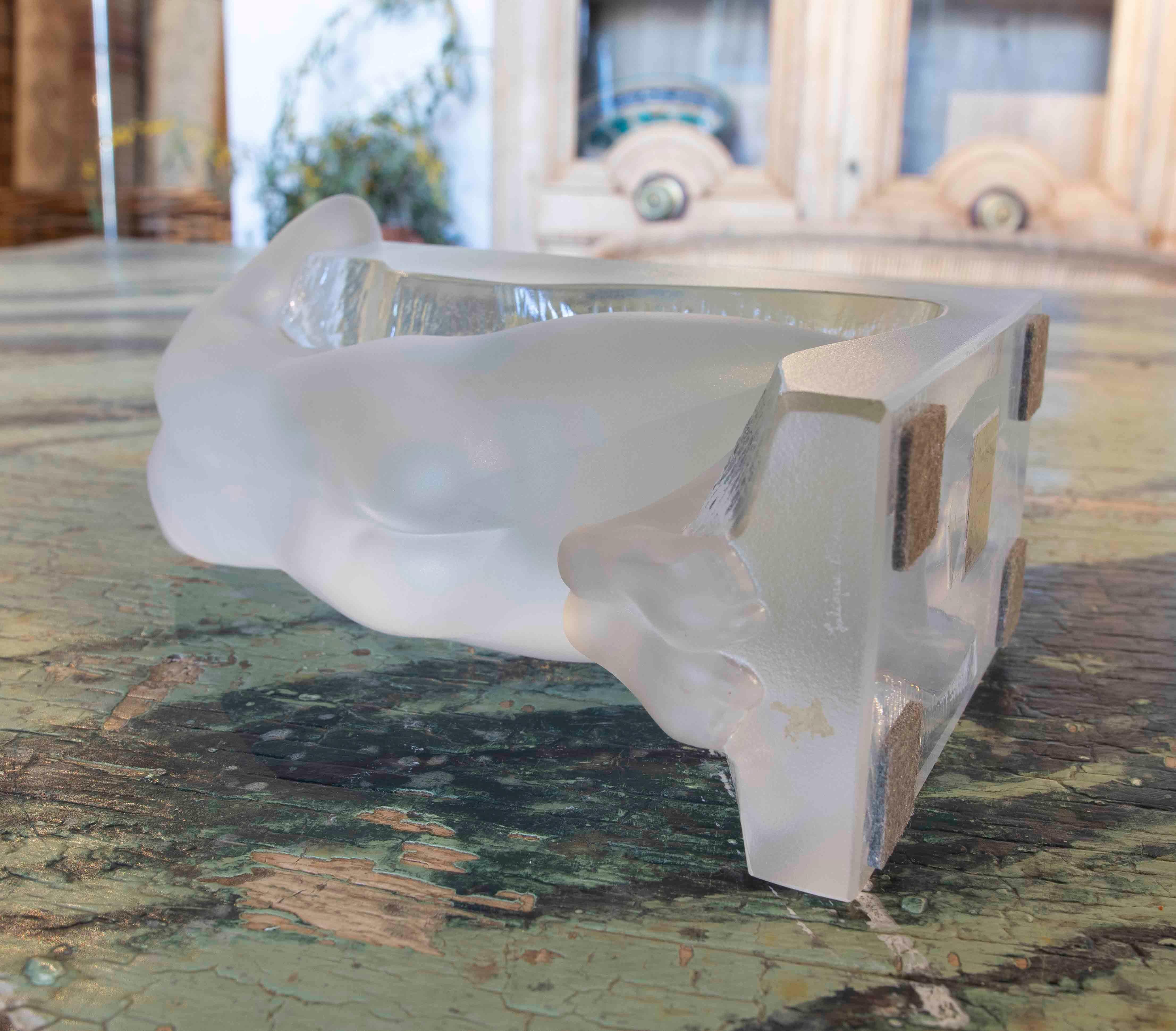 Lalique Signed Sculpture in Cold Glass of a Man Lying Down 8