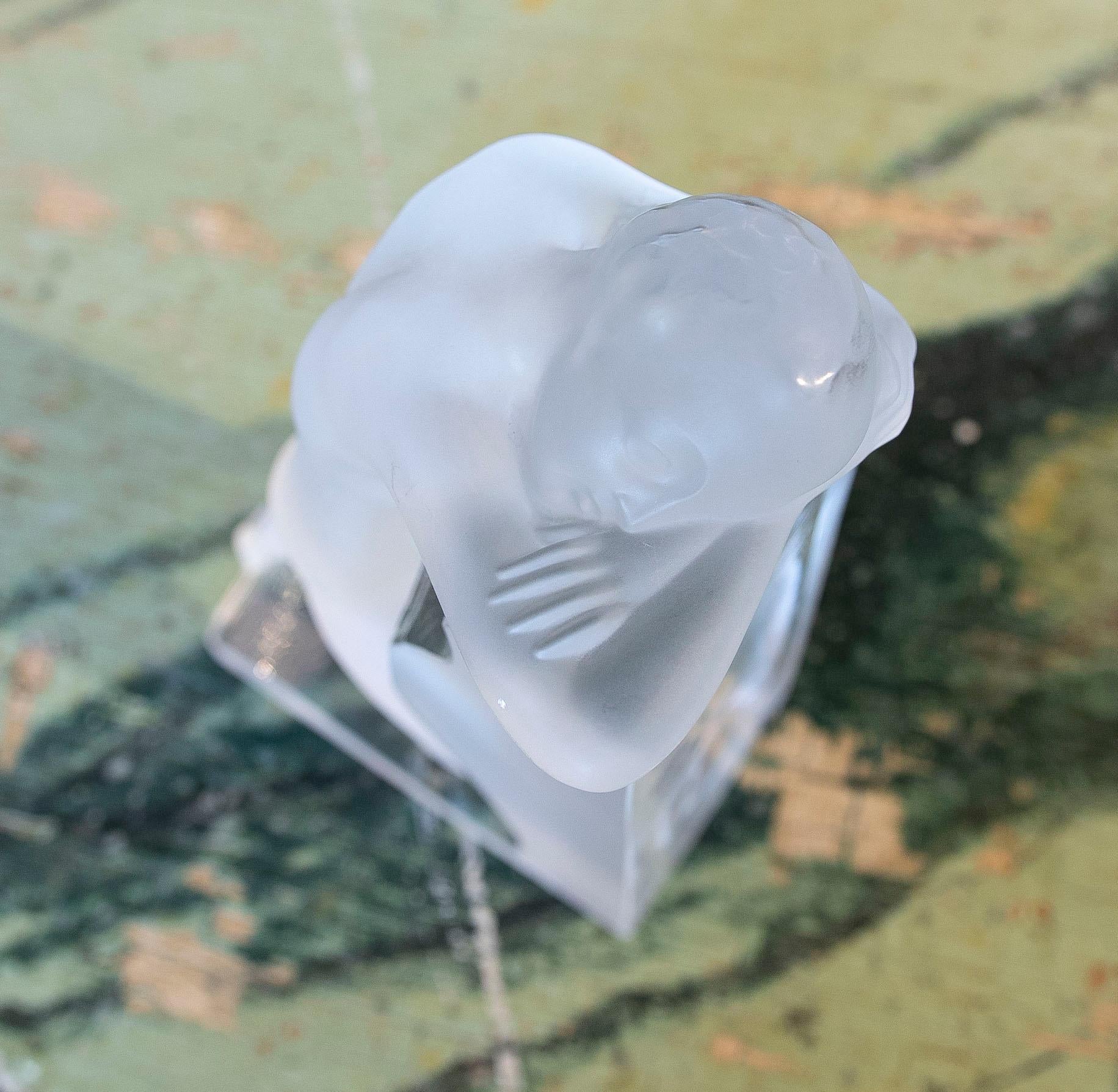 Lalique Signed Sculpture in Cold Glass of a Man Lying Down 11