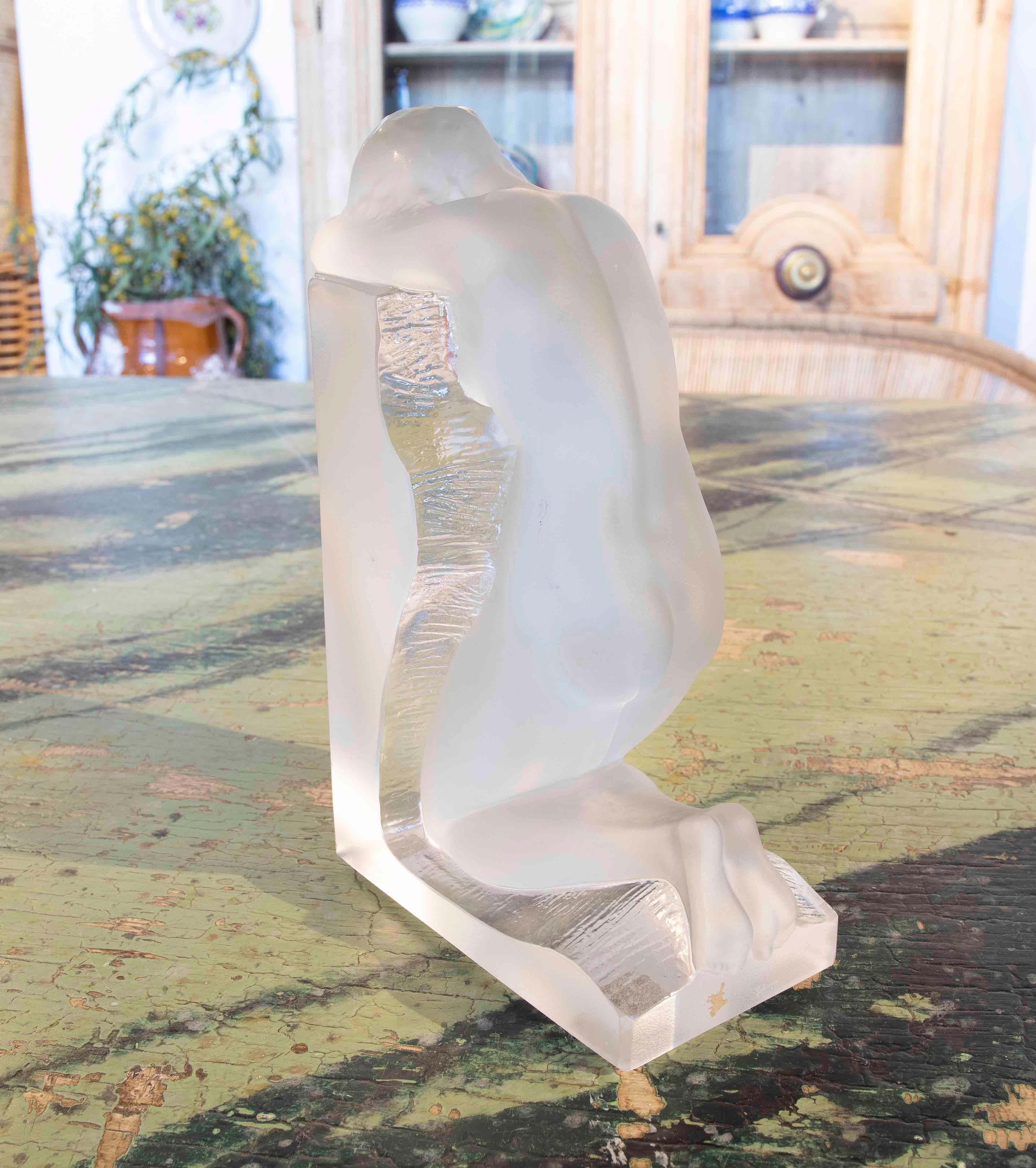 20th Century Lalique Signed Sculpture in Cold Glass of a Man Lying Down