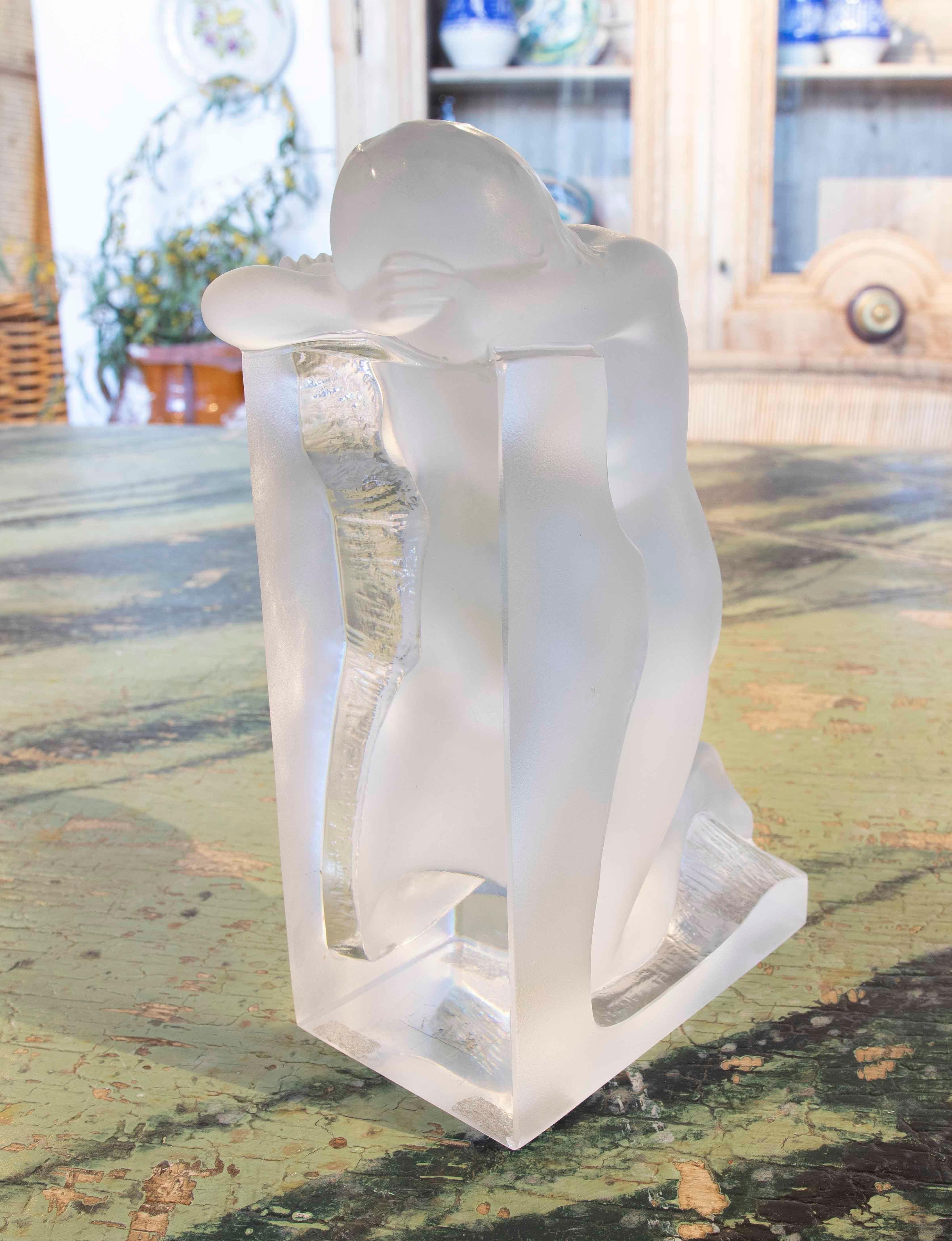 Lalique Signed Sculpture in Cold Glass of a Man Lying Down 1