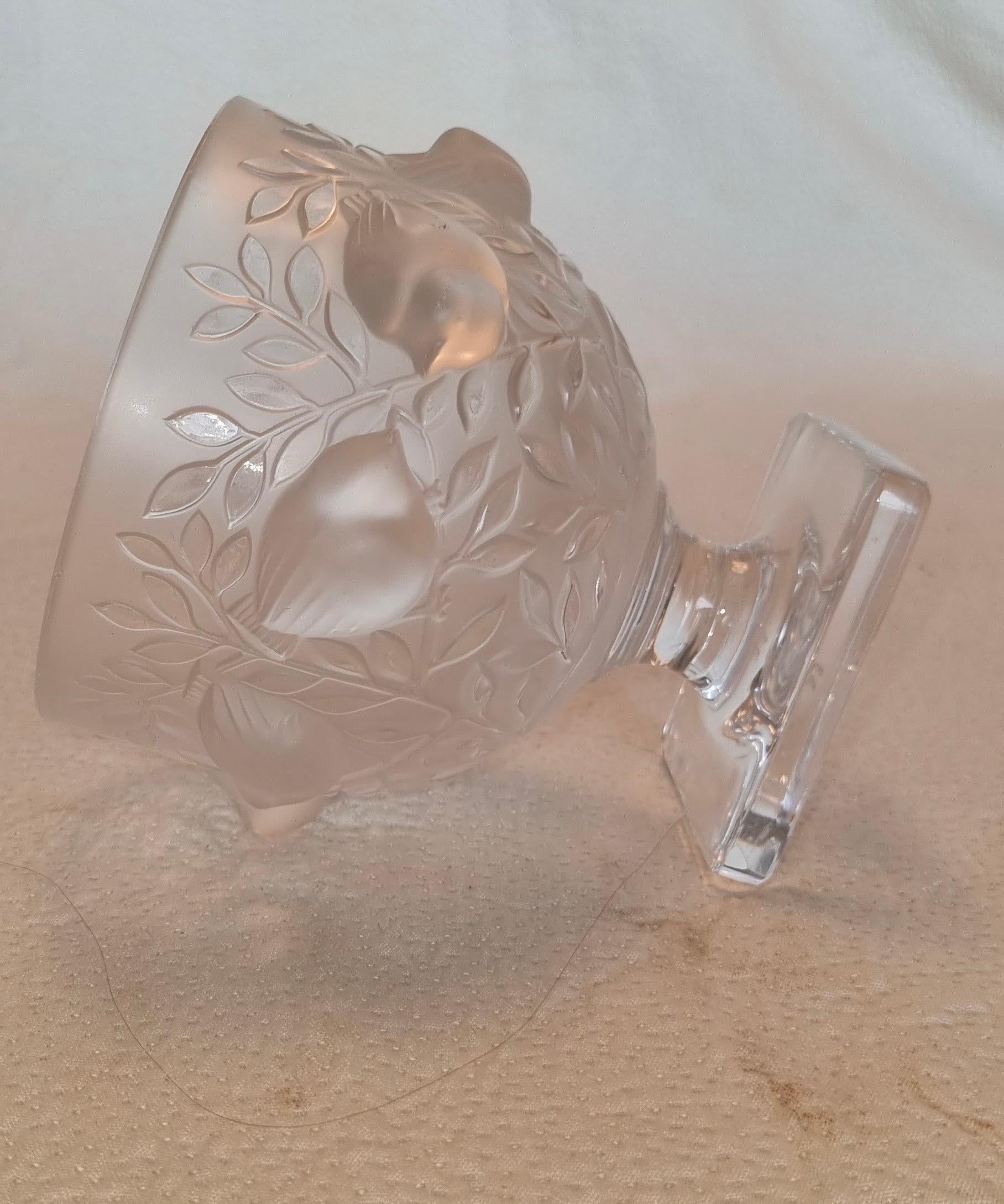 Carved Lalique Signed Vase with Birds Motif, France, circa 1960