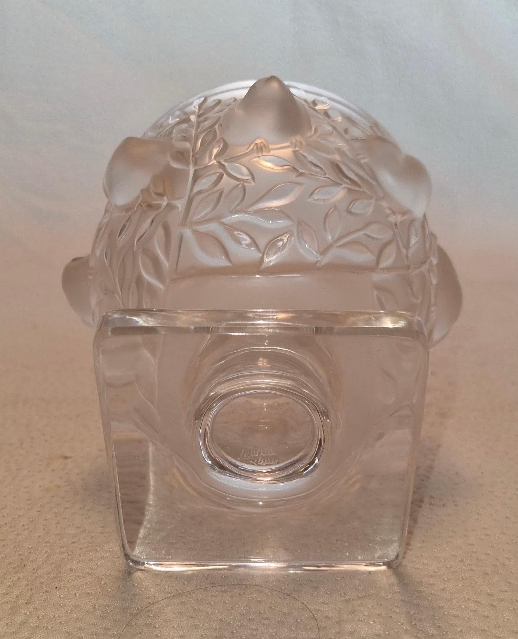 18th Century and Earlier Lalique Signed Vase with Birds Motif, France, circa 1960