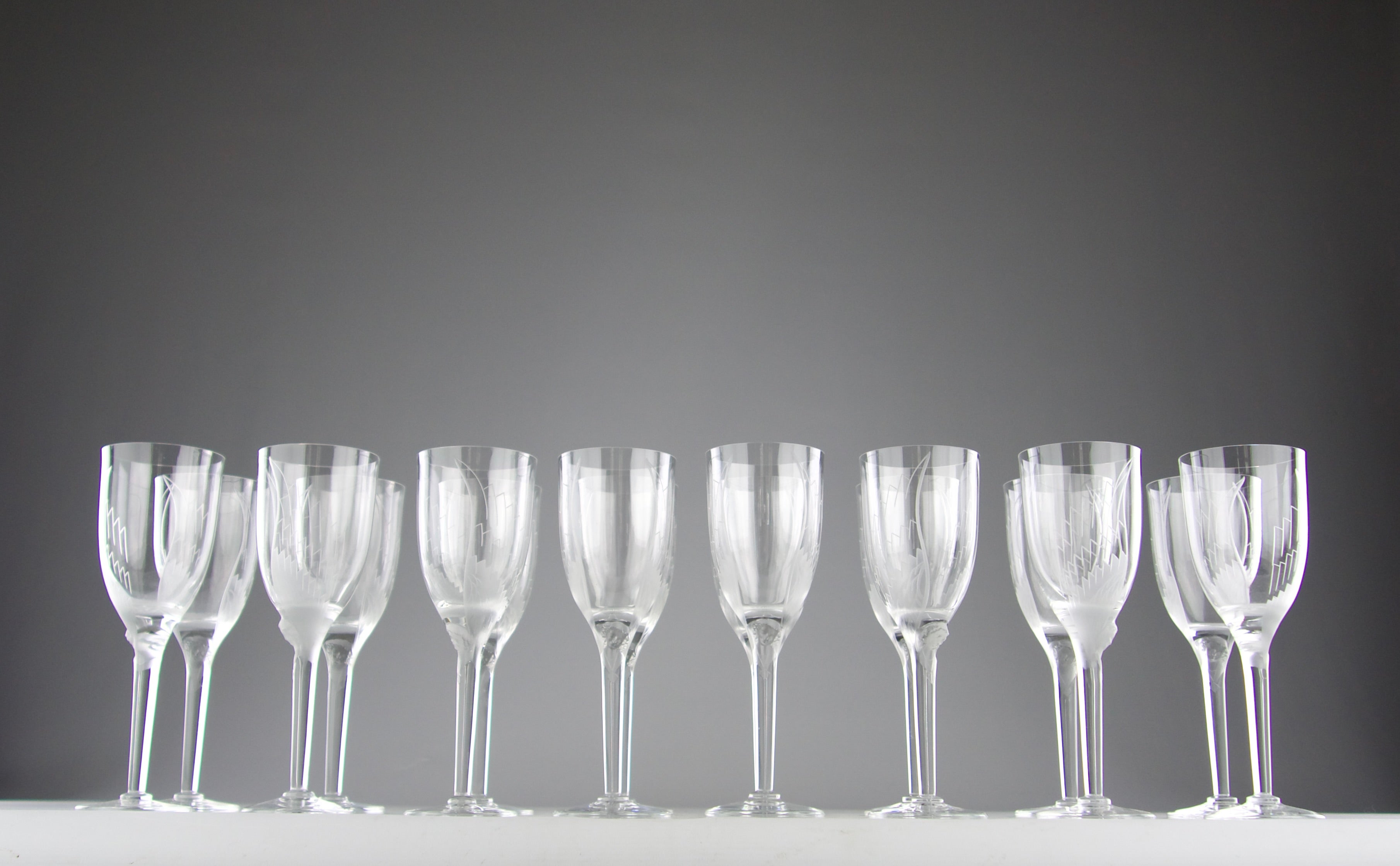 Rousseau Etched Champagne Glasses Set of 4