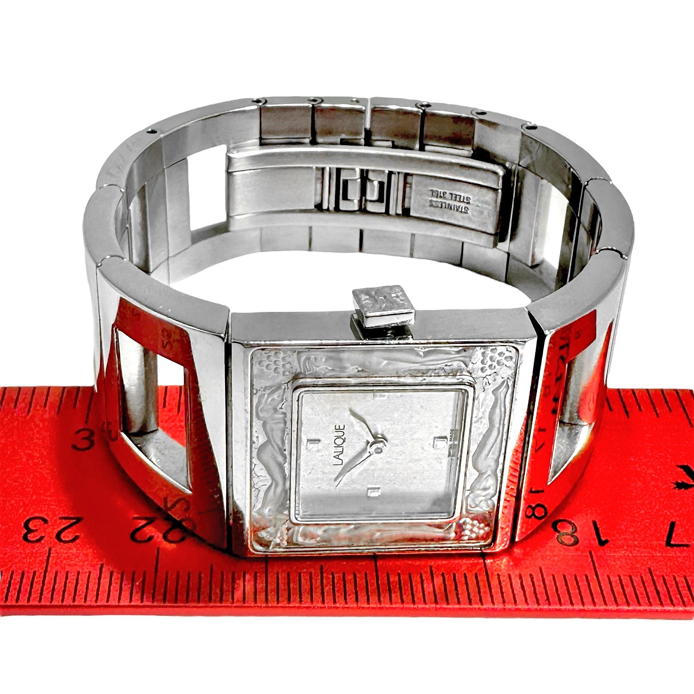 Lalique Stainless Steel Wristwatch with Carved Crystal Bezel In Good Condition In Palm Beach, FL