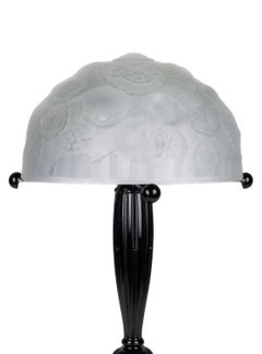 Lalique style Art Deco Black Lacquer Brass Table Lamp, 1920s