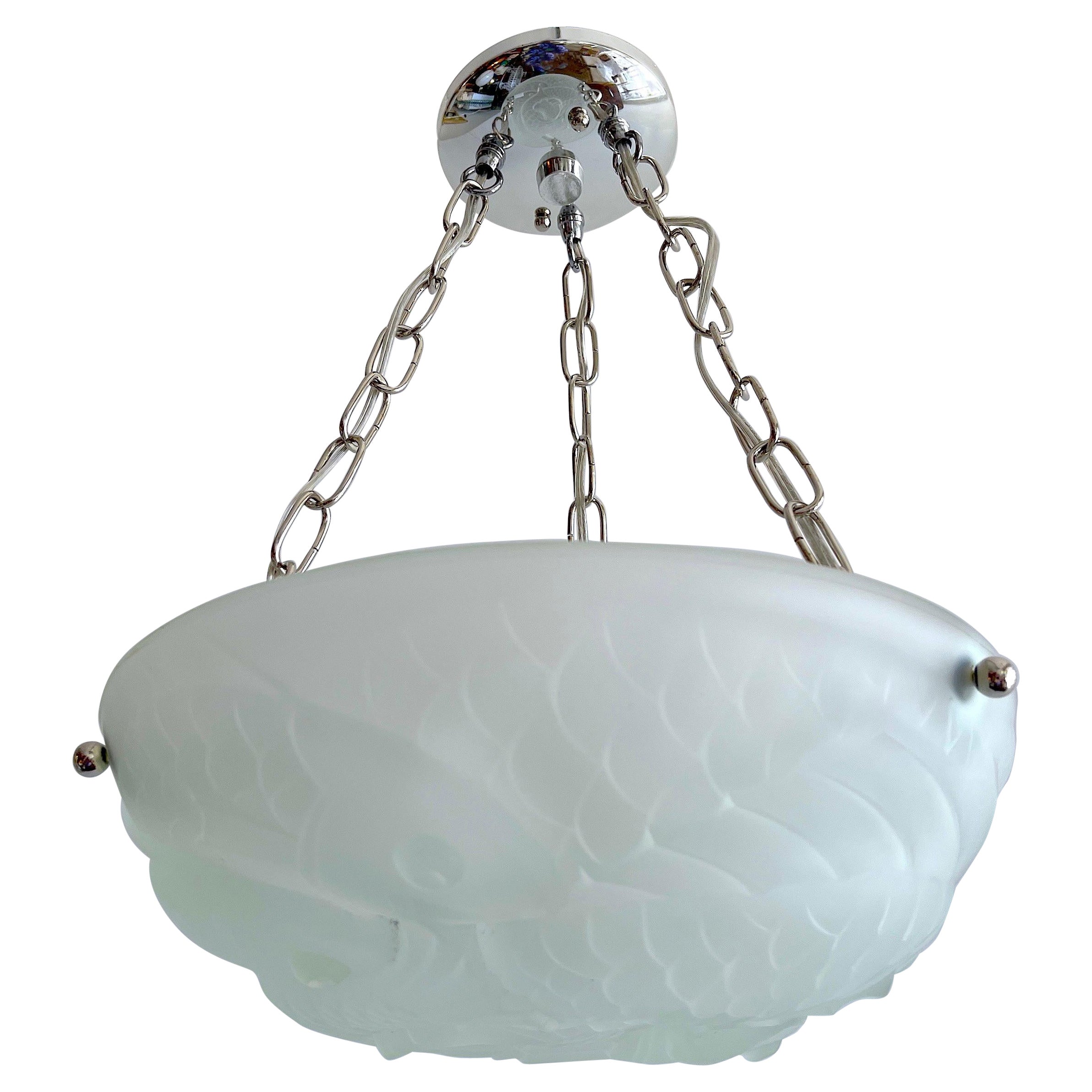 Lalique Style Art Deco Crystal 'Poisson' Chandelier, by Verlys, Four Available For Sale