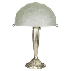 Lalique style Art Deco Nickeled Brass Table Lamp, 1920s