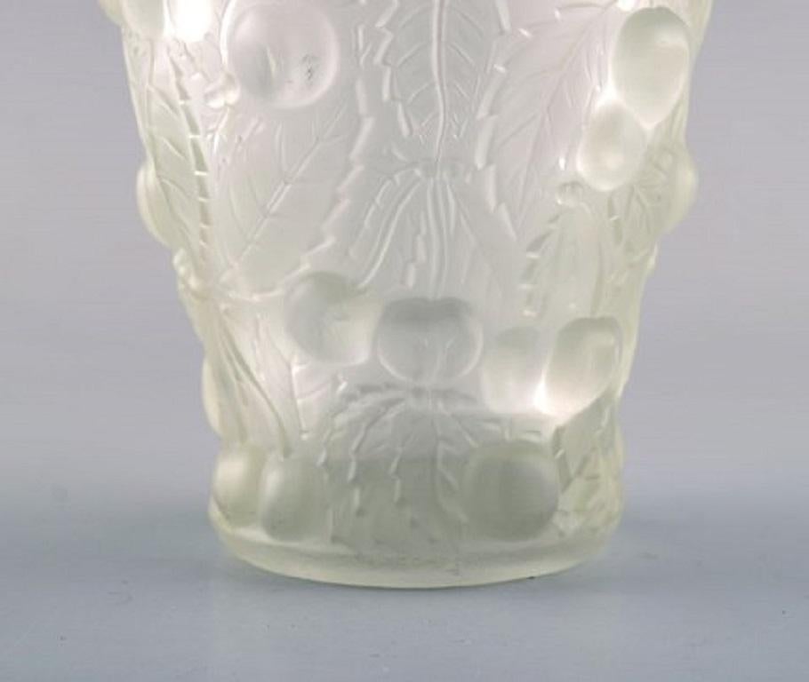 Unknown Lalique Style Art Glass Vase in Clear Glass with Cherries in Relief, 1930s-1940s