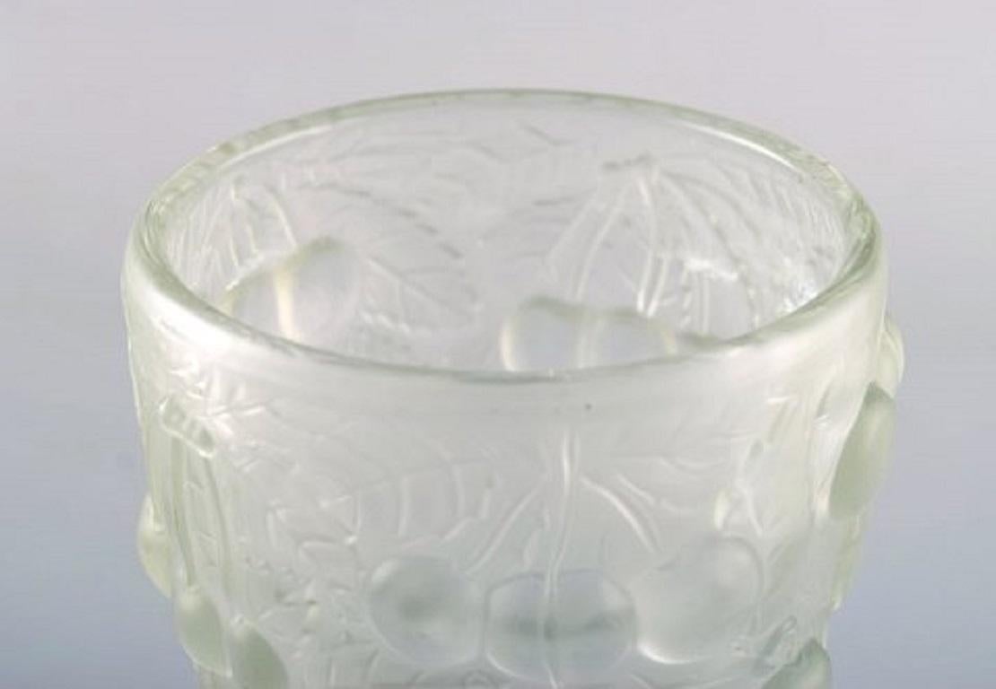 Lalique Style Art Glass Vase in Clear Glass with Cherries in Relief, 1930s-1940s In Good Condition In Copenhagen, DK