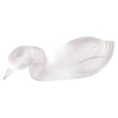 Lalique Style French Frosted Glass Duck Sculpture 