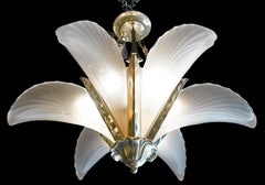 Lalique Style Frosted Crystal and Silvered Chandelier