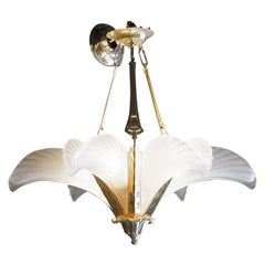 Lalique Style Frosted Crystal and Silvered Chandelier