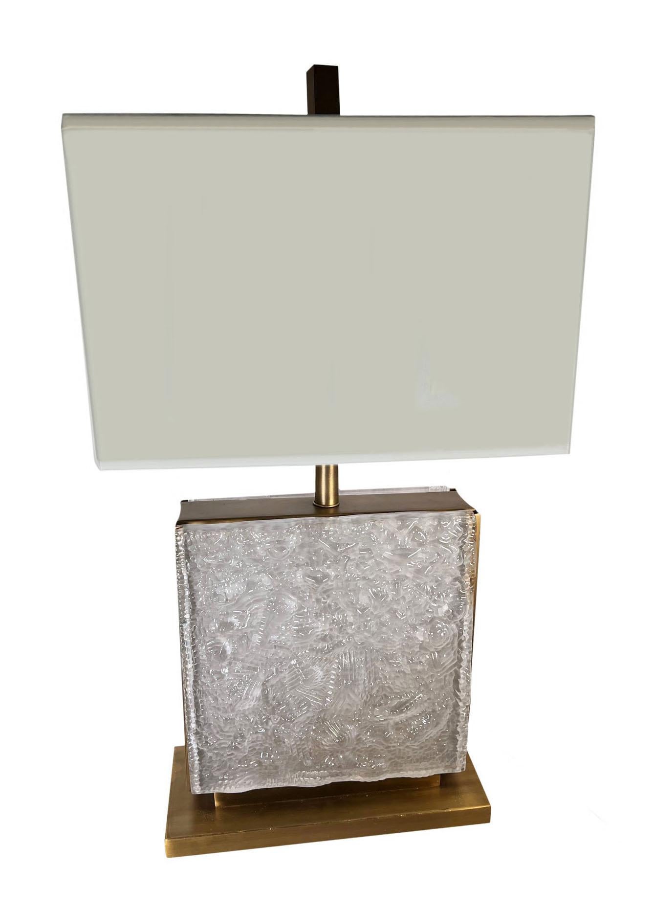 French Lalique Style Square Lamps For Sale