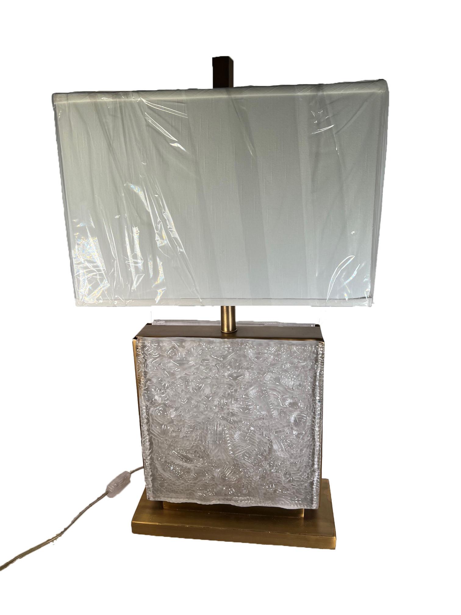 Lalique Style Square Lamps In Good Condition For Sale In Dallas, TX