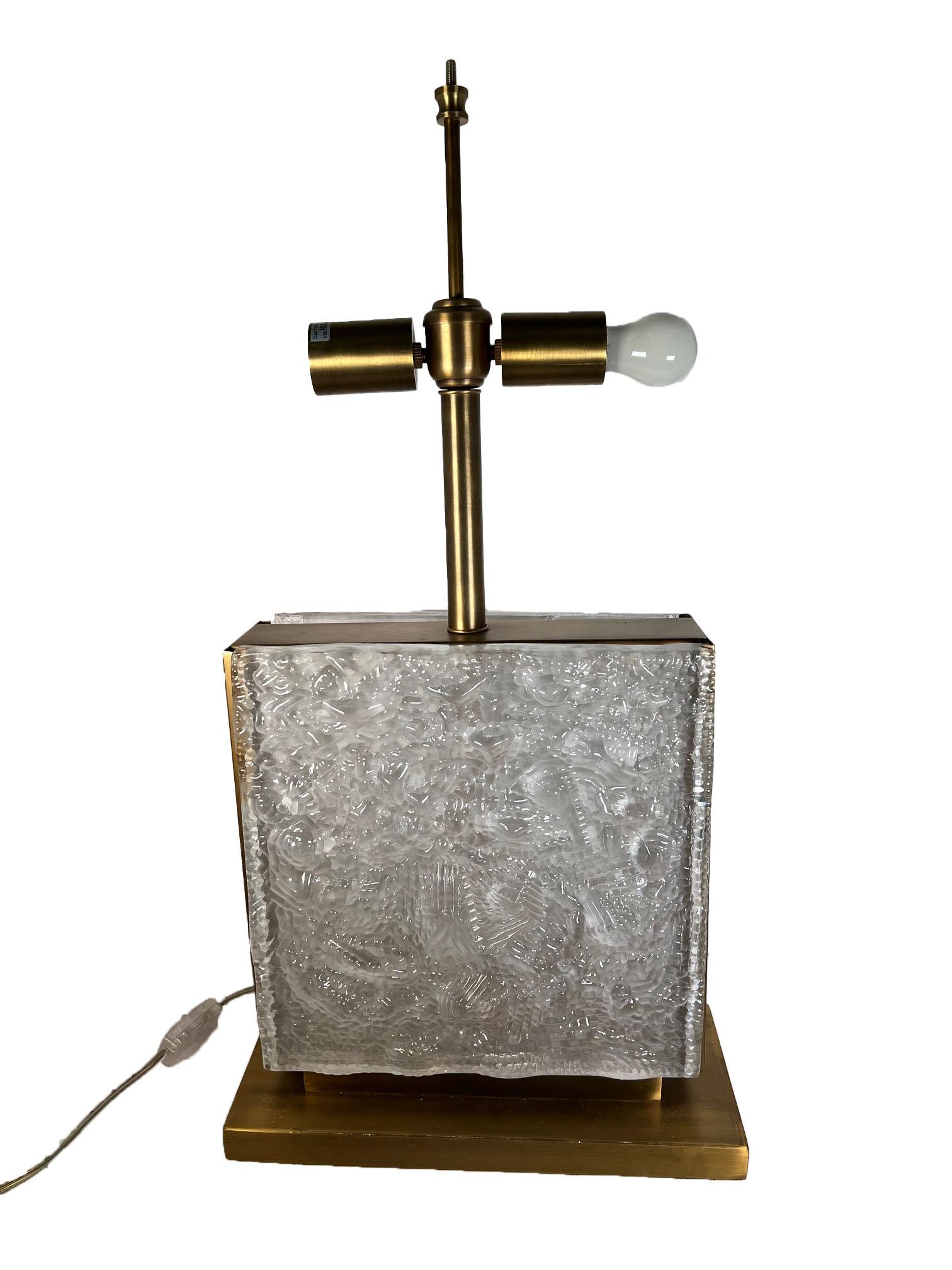 Contemporary Lalique Style Square Lamps For Sale
