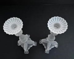 Lalique Style Vintage Candlesticks in Frosted Glass, Set 2, France, 1960s