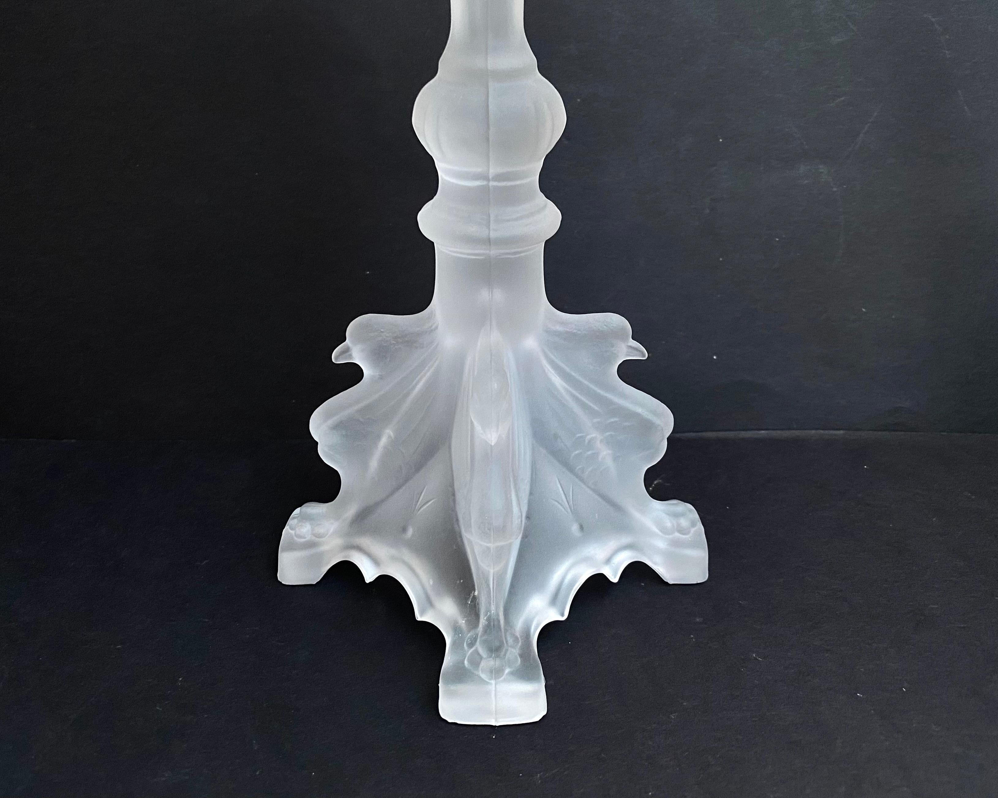 Mid-20th Century Lalique Style Vintage Candlesticks in Frosted Glass, Set 2, France, 1960s For Sale