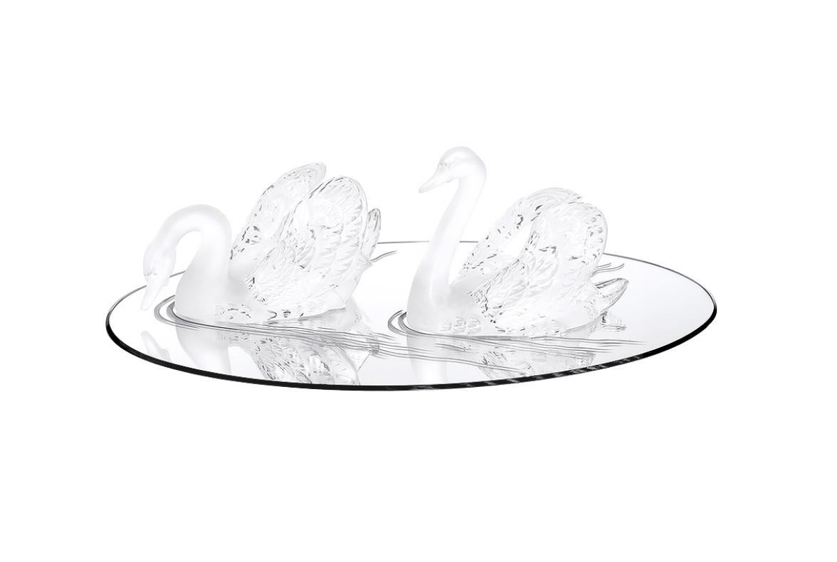 Cristal Lalique Surtout Miroir 2 Cygnes 