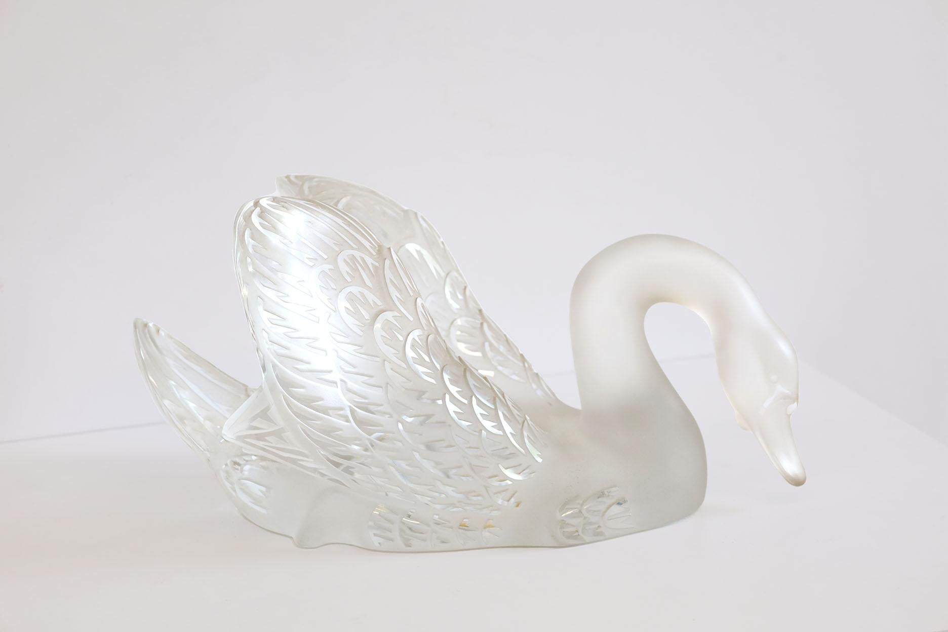 Modern Lalique Swan Head Down Sculpture