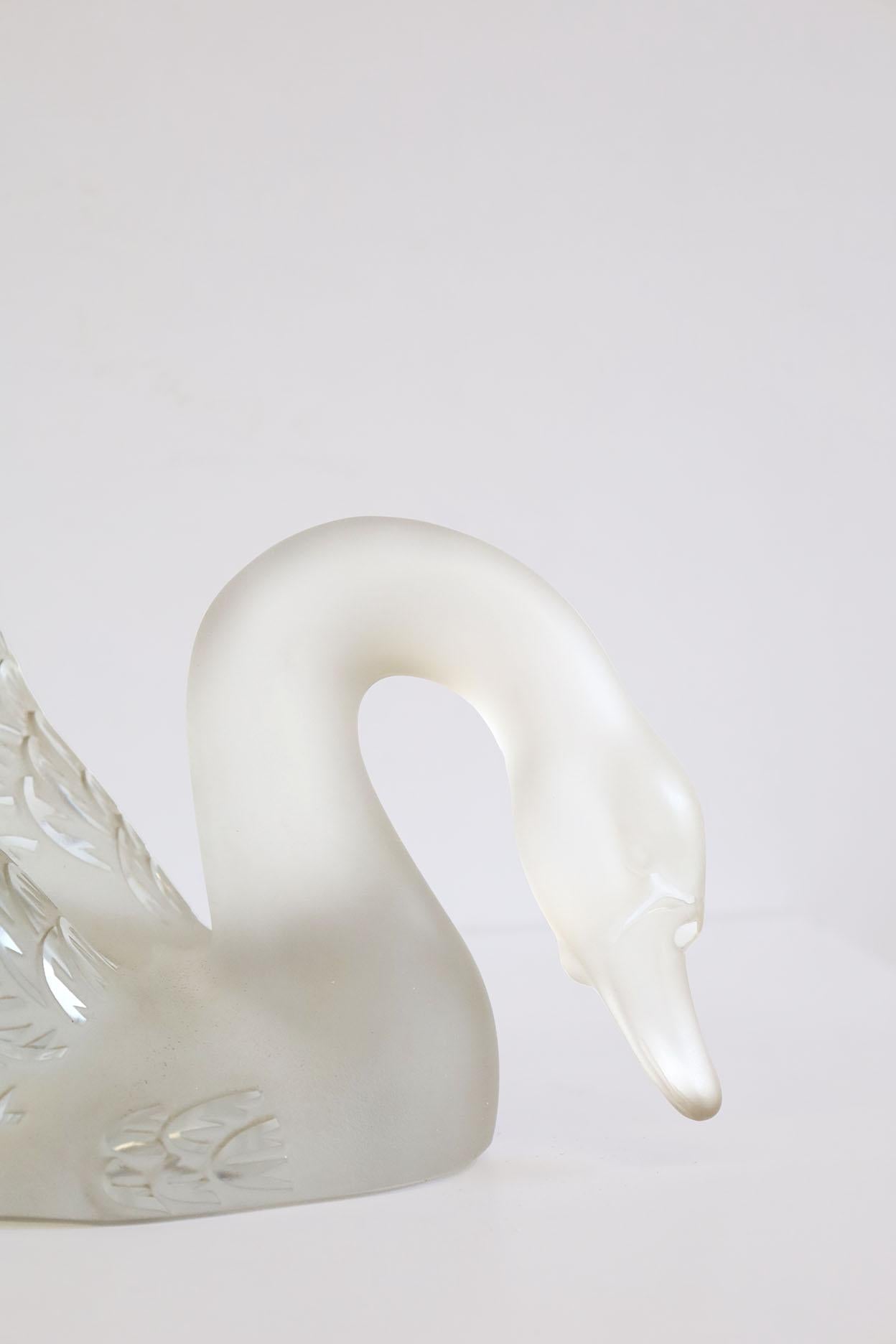 French Lalique Swan Head Down Sculpture